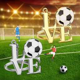 image-Football Keychain - Gold Zinc Alloy I Love Football Pendant