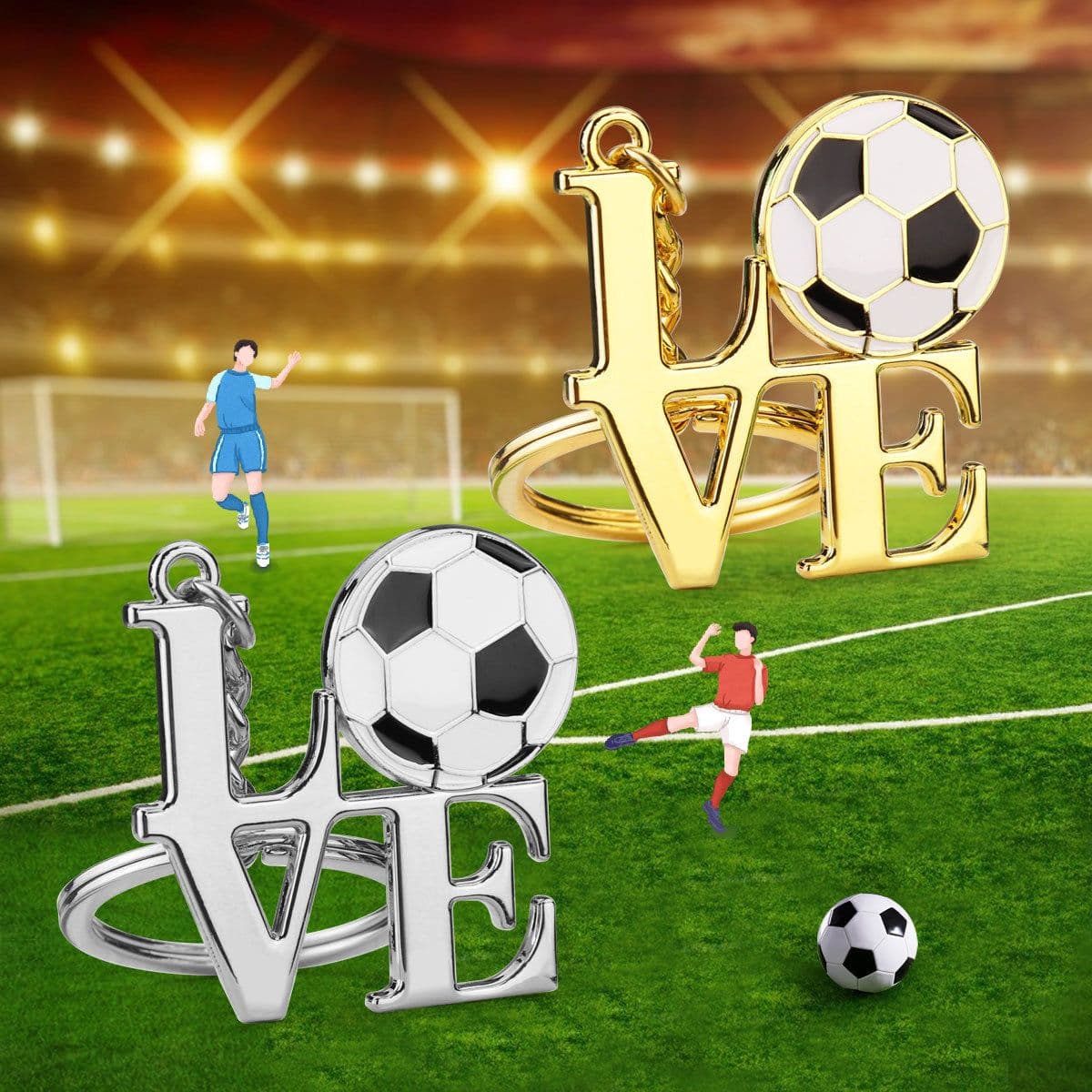 image-Football Keychain - Gold Zinc Alloy I Love Football Pendant