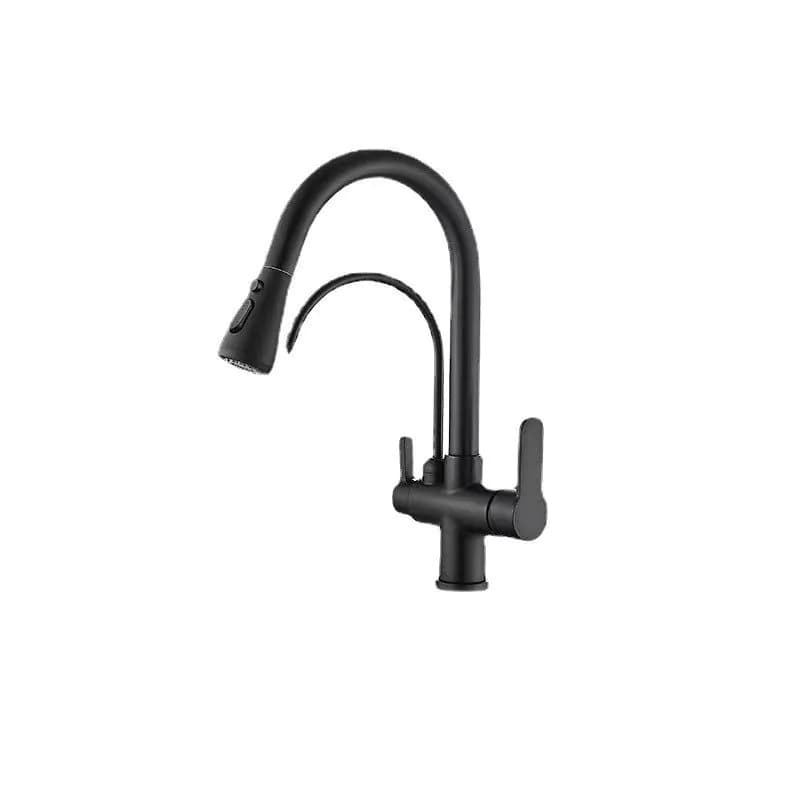 image-Bathing Water Spring Copper Kitchen Faucet - Black, 3-in-1 Rotating Telescopic Purifier