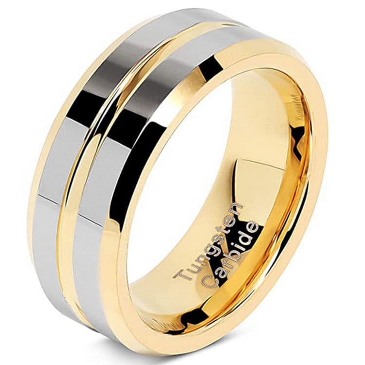 image-Tungsten Steel Ring - 8mm Gold Chamfered