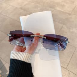 image-Spot wholesale fashion sunglasses European and American cross-border men's and women's frameless imitation wood grain temples sunglasses sunglasses