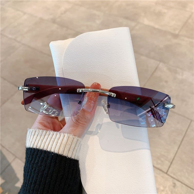 image-Spot wholesale fashion sunglasses European and American cross-border men's and women's frameless imitation wood grain temples sunglasses sunglasses