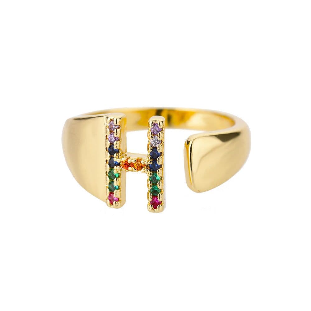 image-Retro Zirconia 26 Letter Adjustable Ring - Personalized Fashion Design