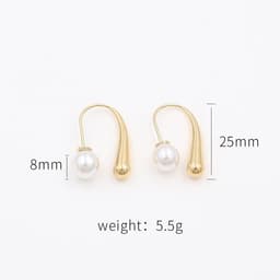 image-Geometric Pearl Drop Earrings - Steel 18K Gold Plated