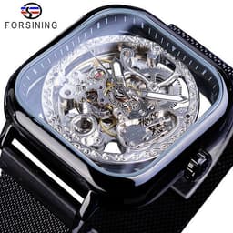 image-Forsining gold hollow watch men's fully automatic mechanical watch luminous mesh belt watch a generation