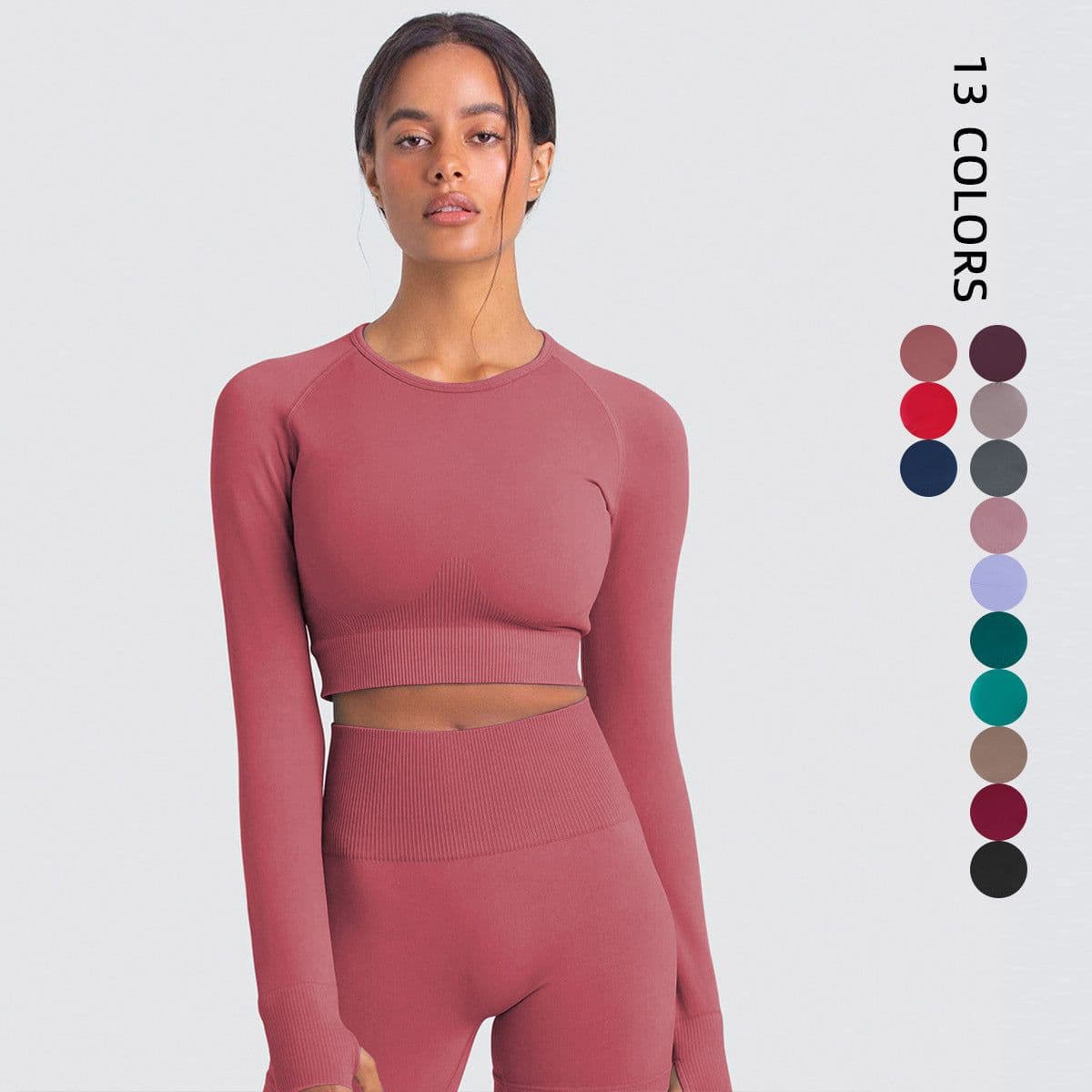 image-Women's Long Sleeve Yoga Top - Black Nylon Spandex