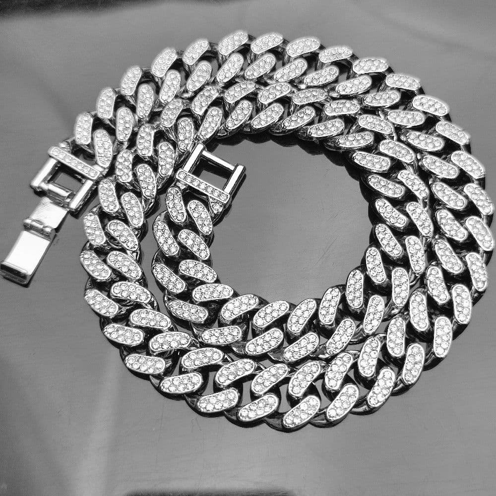 image-Chijomi Alloy Cuban Chain Necklace - Black 70cm