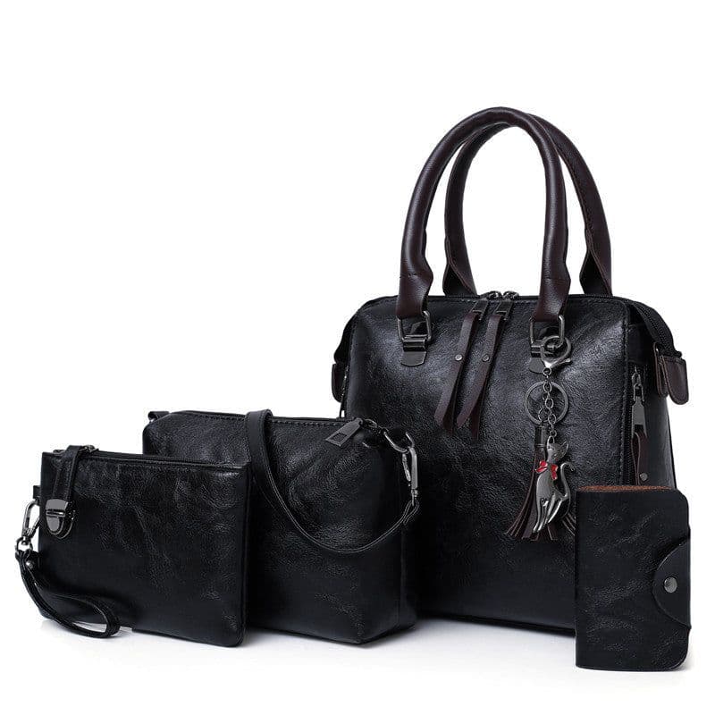 image-European and American retro cross-border wholesale women's bags 2023 new mother-in-law bag oily leather shoulder four-piece set women's handbag