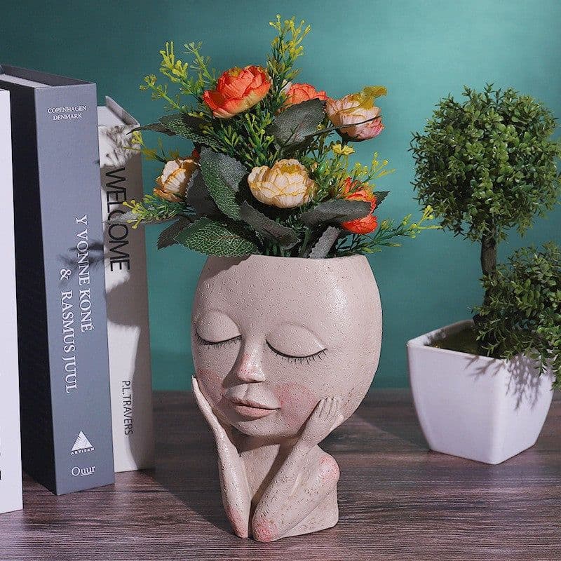 image-Resin Boo Girl Flower Pot Nordic Green Decorative