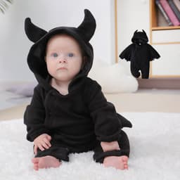 image-Children's Halloween Bat Costume Romper - Black Hooded Onesie