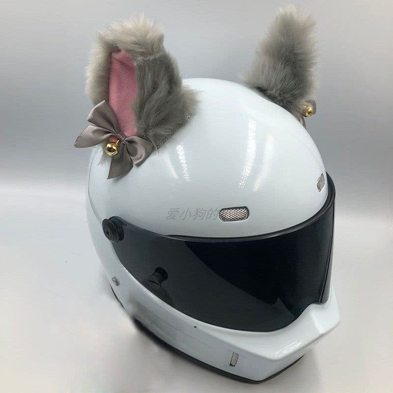 image-Motorcycle Helmet Cat Ears Bow Decoration - Plush Red