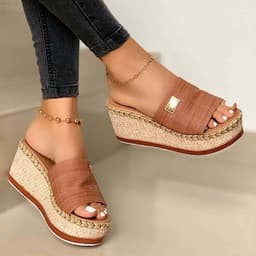 image-Large Size Women's Wedge Sandals - Dark Brown, EU 43, Non-Slip, 2020