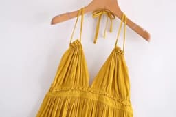 image-Foreign Trade 2022 Summer New European and American V-neck Waist Slim Hem Mesh Stitching Backless Suspender Dress Women