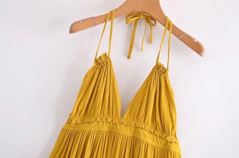 image-Foreign Trade 2022 Summer New European and American V-neck Waist Slim Hem Mesh Stitching Backless Suspender Dress Women