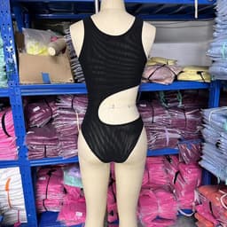 image-Women's One-Piece Swimsuit - Black Polyester Solid