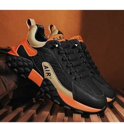 image-Men's Sports Casual Shoes - Black Orange Low Top