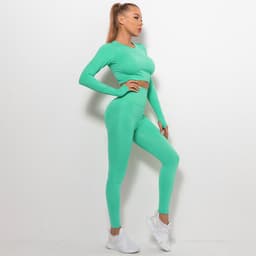 image-Women's High Waist Yoga Pants Two-Piece Set - Peach, XL