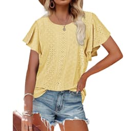image-Women's Ruffled Sleeve T-Shirt - Sky Blue Hollow Out