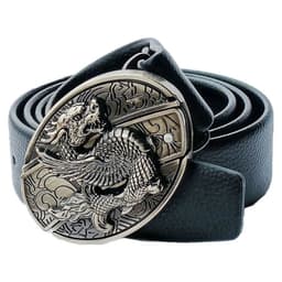 image-Men's Belt Knife - Trendy PU Leather, Alloy Buckle, 130cm