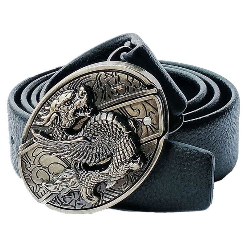 image-Men's Belt Knife - Trendy PU Leather, Alloy Buckle, 130cm