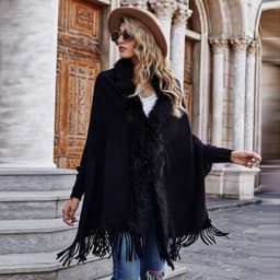 image-Dark Blue Cardigan Sweater Women Fur Collar
