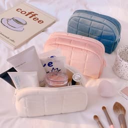 image-Sichen Cosmetic Pillow Bag - Cream White, Large, Soft & Anti-odor