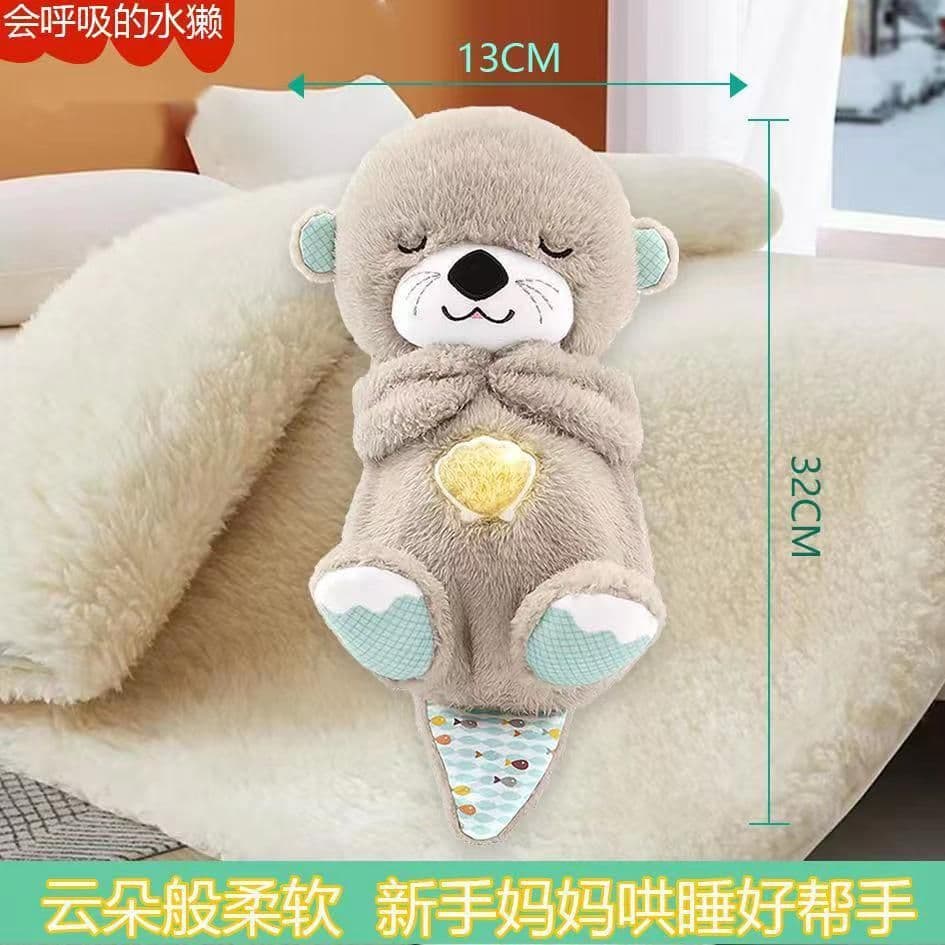 image-Blue Breathing Plush Otter Bear Toy with Music/Voice