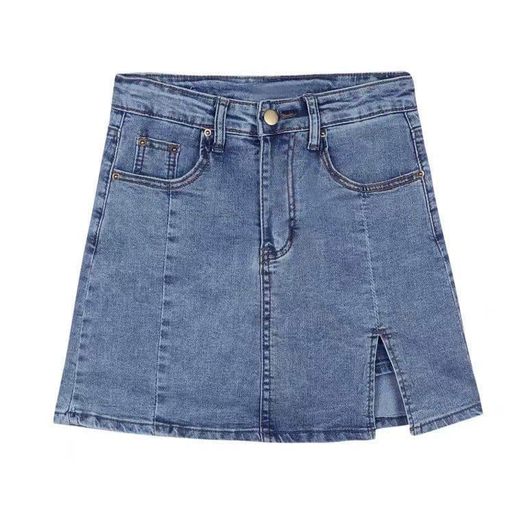 image-Denim Skirt Women High Waist A-Line Short Black