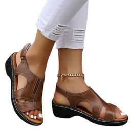 image-European & American Women's Sandals - Large Velcro Hollow Thick Bottom Casual Open Toe