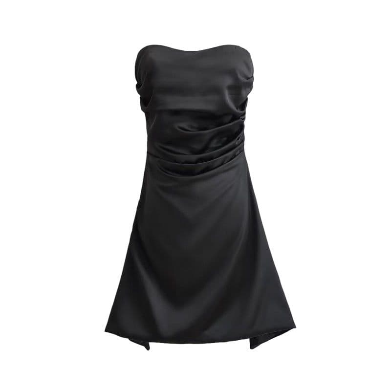 image-Black Strapless Tube Top Dress Short Skirt L