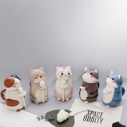image-Couple cup Japanese cartoon cute cat ceramic cup breakfast milk coffee cup ins mug with lid