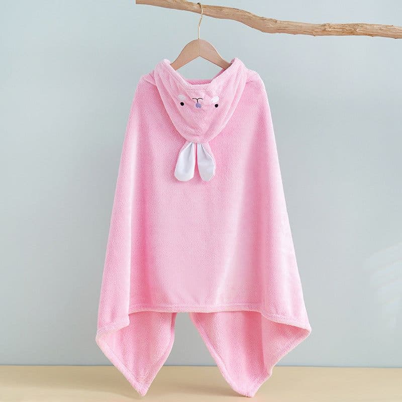 image-Bo Chuhui Long-eared Monkey Hooded Bathrobe - Purple Coral Fleece