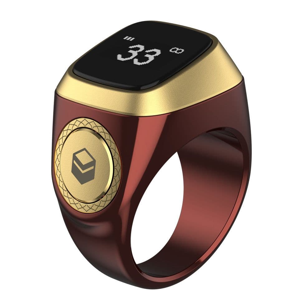 image-Smart Bluetooth Ring - Iqibla Zikr Tasbeeh, 0-9999 Count, 22mm Black/Gray