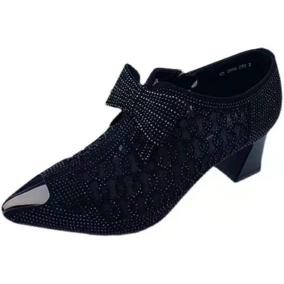 image-Rhinestone High Heel Pointed Toe Black Women's Fashion Shoes
