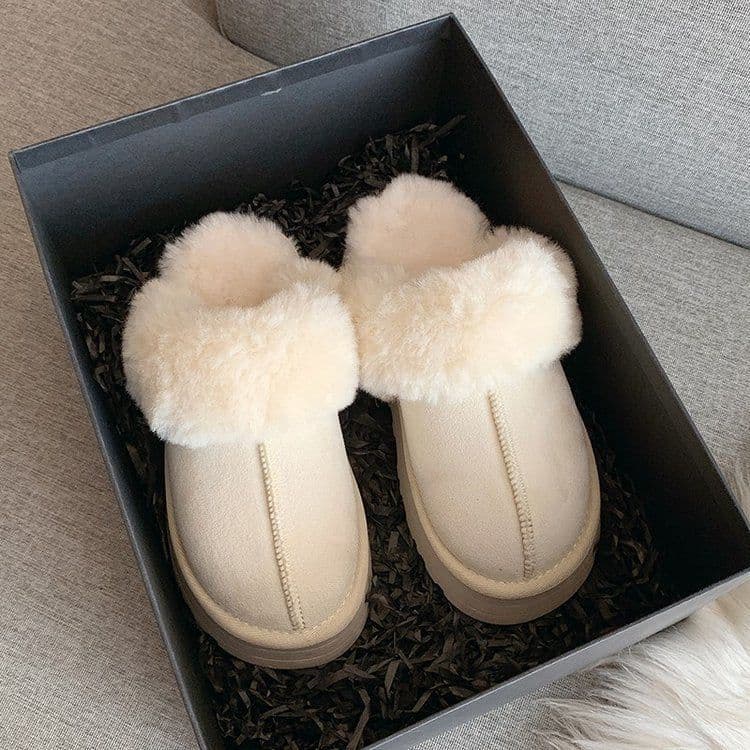 image-Size 42 snow boots, fur integrated fur slippers for women, 2023 new style Baotou flat-soled half-slip thick-soled cotton shoes