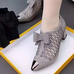 image-Rhinestone High Heel Pointed Toe Black Women's Fashion Shoes