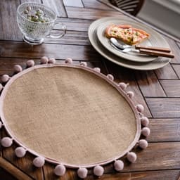 image-Yimanqiyun hemp rope placemat red tassel tableware mat woven color matching festival tassel bowl mat factory direct supply