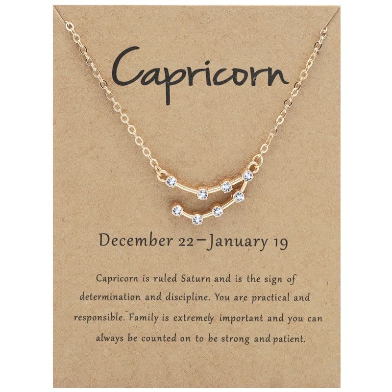 image-Yulu 12-Constellation Diamond Necklace Alloy Clavicle Chain - Brown