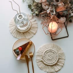 image-Boho Round Hand-Woven Table Mat - Gray 17cm Western Coaster