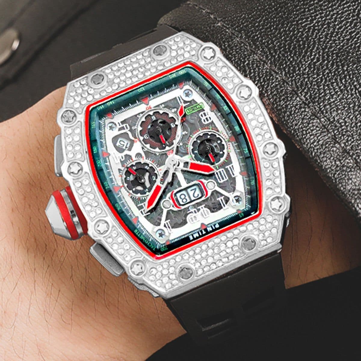 image-Pintime Quartz Watch - Men's Barrel Square Multi-function