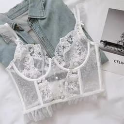 image-New French style sexy ultra-thin shapewear heavy industry embroidery perspective sexy multi-breasted corset bra set