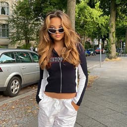 image-Women's Letter Print Jacket - Blue Slim Fit Lapel Zipper