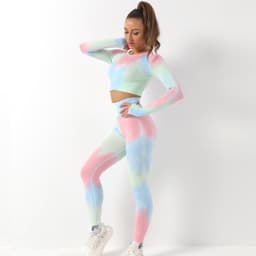 image-Tie-Dye Seamless Yoga Set Women Long Sleeve - Green L