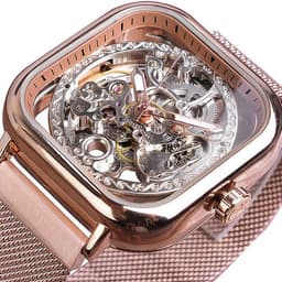 image-Forsining gold hollow watch men's fully automatic mechanical watch luminous mesh belt watch a generation