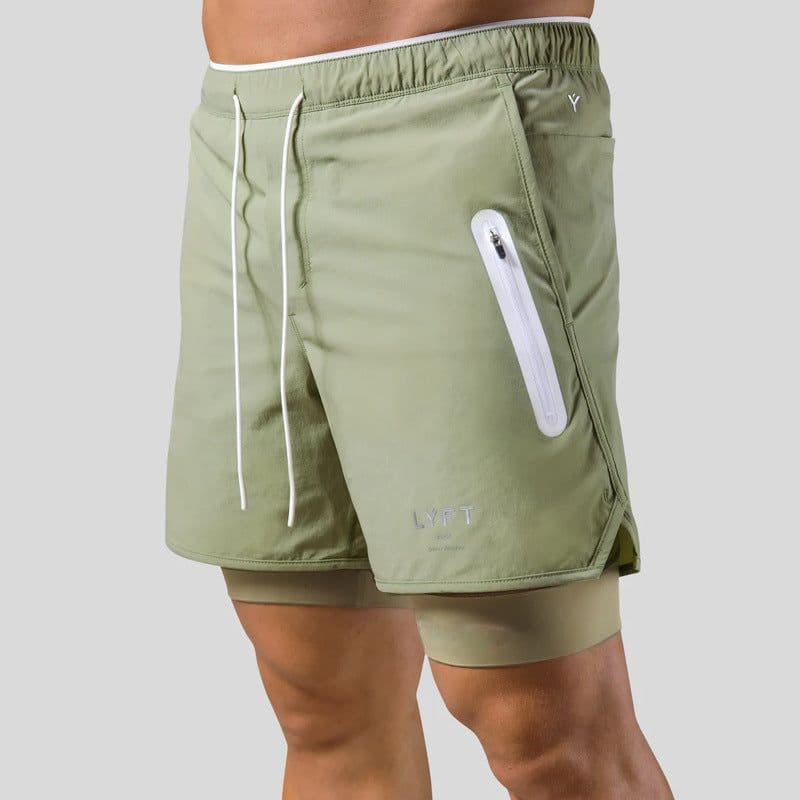 image-Summer LYFT new men's sports and leisure shorts double-layer fake two-piece basketball fitness perspiration quick-drying shorts
