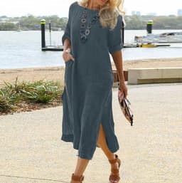 image-2023wish Amazon independent station new cotton and linen long dress women's clothing