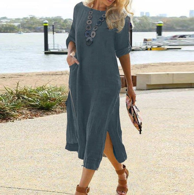 image-2023wish Amazon independent station new cotton and linen long dress women's clothing
