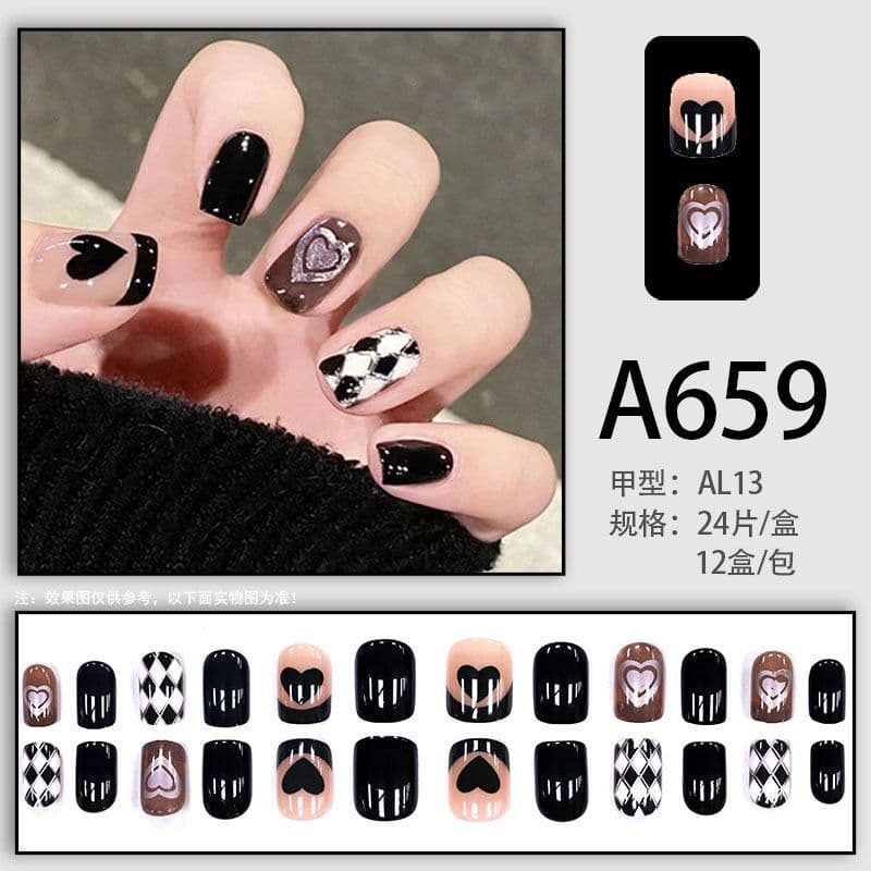 image-Autumn and winter gentle and pure desire simple style wearable manicure patches short, medium and long style white removable fake nail patches