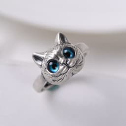 image-Golden Deer King S925 Silver Ring Vintage Old Kitten Ring Fashion Design Female Open Ring Hand Jewelry