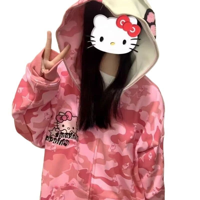 image-2023 Hello Kitty Hooded Sweatshirt - Pink 2XL Trendy Urban Commuting Sweater